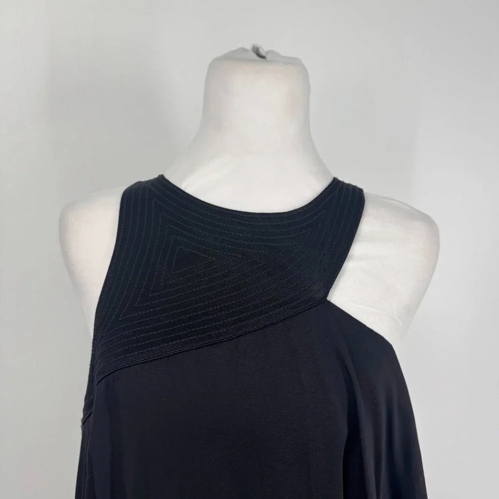 Anthropologie Black Asymmetrical Geometric Neckline Mini Dress - 10P - Picture 5 of 12